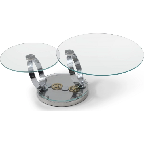 Kinetic Coffee Table in Tempered Glass & Polished Metal